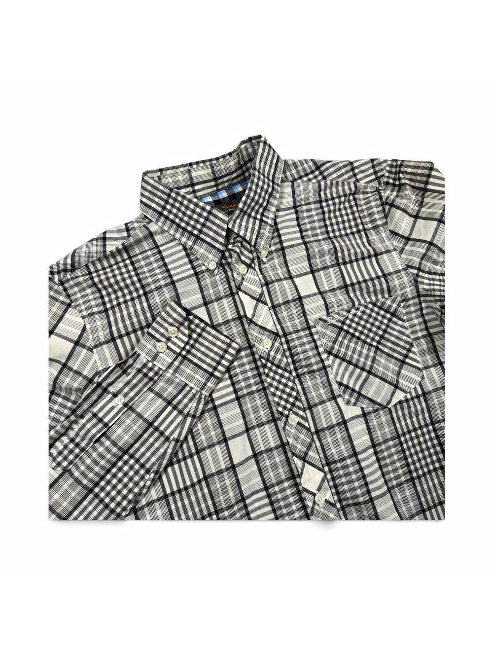 Ben Sherman Men’s Large Plaid Long Sleeve Button-Down Shirt Gray Black White